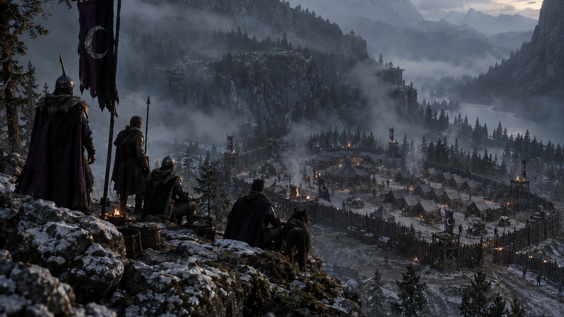 FromLight — warriors overlooking misty medieval fortress